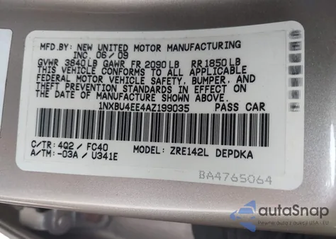 2010 Toyota Corolla Le from USA, damaged, VIN 1NXBU4EE4AZ199035